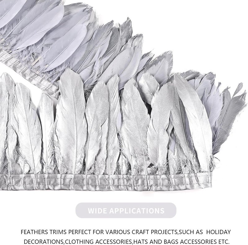 MAOFENG 2 Yards Natural Goose Feathers Trim Sewing Fringe Fashion Dress Sewing 6-8inch for DIY Handicrafts Costumes Decoration,Silver - Image 4
